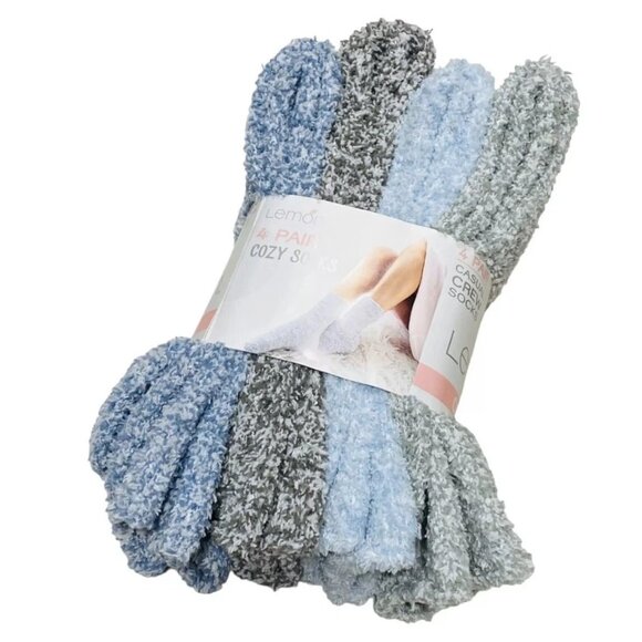 Lemon Women's Casual Crew Socks Fuzzy Socks Size 5-9.5 (4)Pk Cozy Soft Blue Grey - Picture 1 of 8